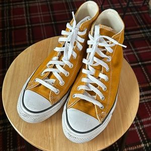 Converse High Top Sneakers in Mustard Yellow and White